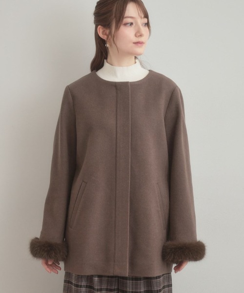 大人可愛い・フード取り外し可能】フードフェイクファー ハーフ丈