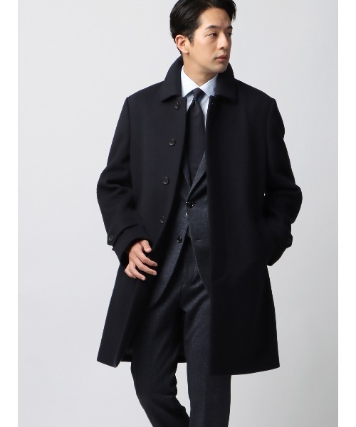 スマみえステンカラーコート ストレッチ ウールライクビーバー