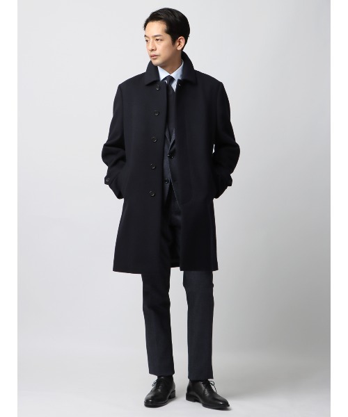 SUIT SQUARE(スーツスクエア)の「スマみえステンカラーコート ストレッチ ウールライクビーバー(ステンカラーコート・メンズ・ネイビー/ブラック・M/L/S/3L/LL)」の3枚目の写真