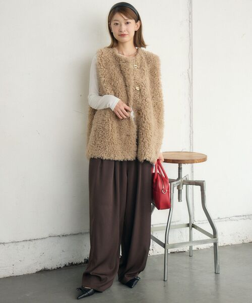 RETRO GIRL(レトロガール)の「ボアベスト(ベスト・レディース・ベージュ/チャコールグレー/ナチュラル・FREE)」の6枚目の写真