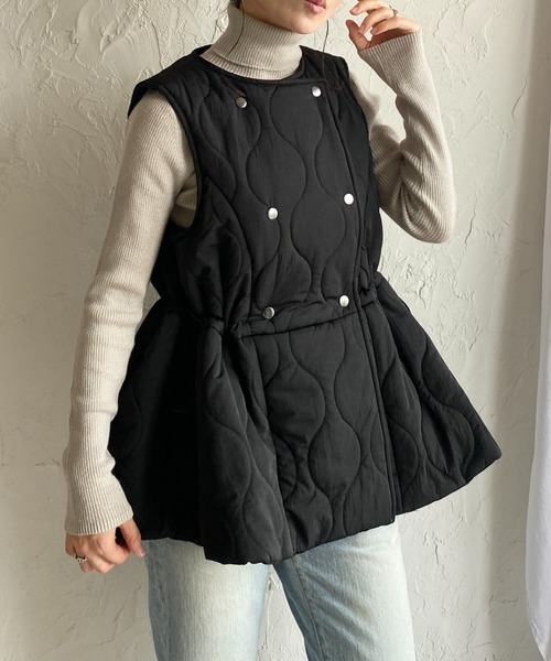 セール】ペプラムフレア中綿キルティングベスト（ベスト）｜She's