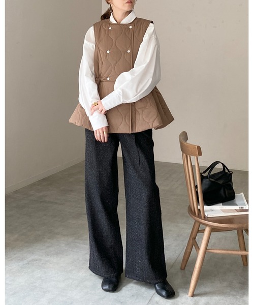 セール】ペプラムフレア中綿キルティングベスト（ベスト）｜She's