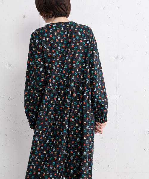 セール】フラワープリント切替ギャザーワンピース（ワンピース）｜POU