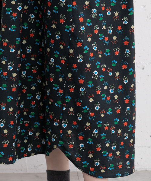 セール】フラワープリント切替ギャザーワンピース（ワンピース）｜POU