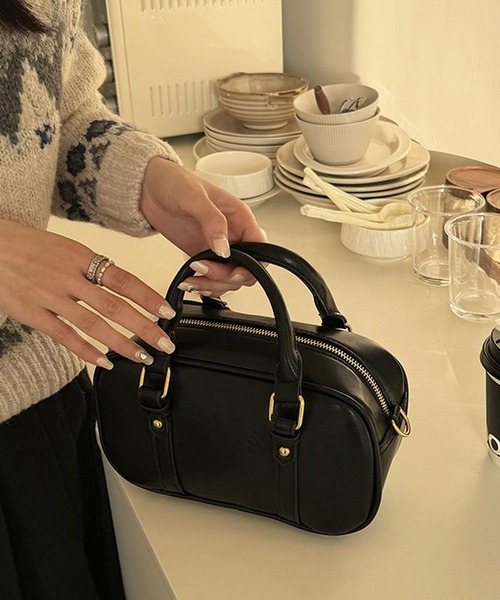 florist（フローリスト）の「2WAY レザータッチレトロミニボストンバッグ/ショルダーバッグ（ボストンバッグ・レディース・ブラック/モカ・FREE）」の8枚目の写真