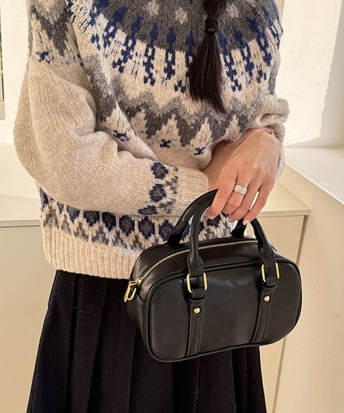 florist（フローリスト）の「2WAY レザータッチレトロミニボストンバッグ/ショルダーバッグ（ボストンバッグ・レディース・ブラック/モカ・FREE）」の10枚目の写真