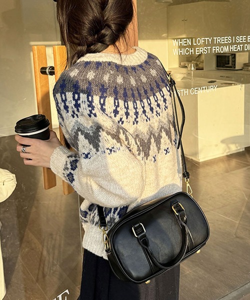 florist（フローリスト）の「2WAY レザータッチレトロミニボストンバッグ/ショルダーバッグ（ボストンバッグ・レディース・ブラック/モカ・FREE）」の9枚目の写真