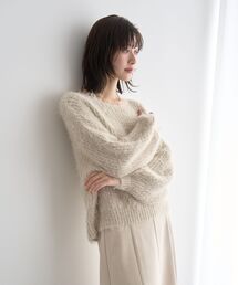 ラメシャギーボートネックニット