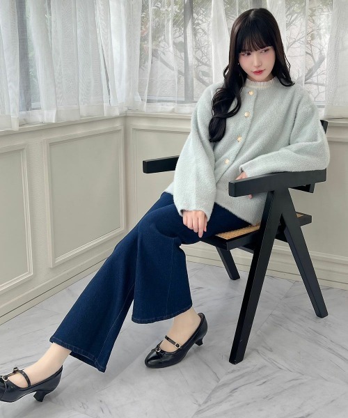 F i.n.t（フィント）の「ゴールド釦コクーンシャギーニットカーディガン（カーディガン/ボレロ・レディース・オフホワイト/ライトグレー/ミント・FREE）」の14枚目の写真