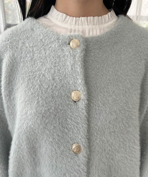 F i.n.t（フィント）の「ゴールド釦コクーンシャギーニットカーディガン（カーディガン/ボレロ・レディース・オフホワイト/ライトグレー/ミント・FREE）」の12枚目の写真