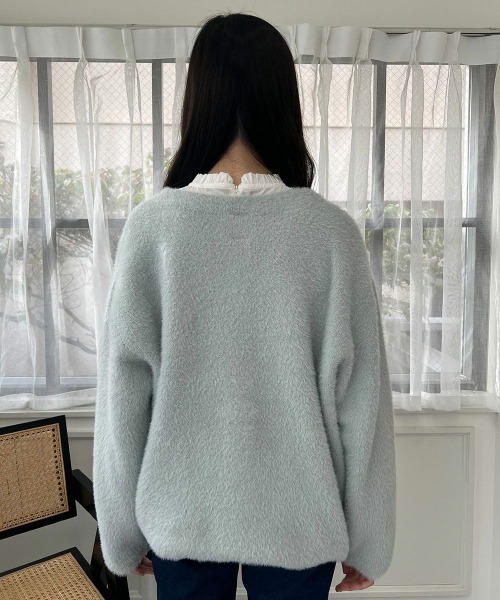 F i.n.t（フィント）の「ゴールド釦コクーンシャギーニットカーディガン（カーディガン/ボレロ・レディース・オフホワイト/ライトグレー/ミント・FREE）」の10枚目の写真