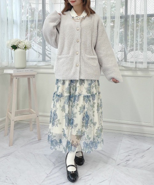 F i.n.t（フィント）の「ゴールド釦コクーンシャギーニットカーディガン（カーディガン/ボレロ・レディース・オフホワイト/ライトグレー/ミント・FREE）」の15枚目の写真