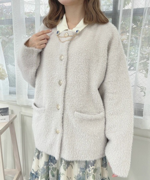 F i.n.t（フィント）の「ゴールド釦コクーンシャギーニットカーディガン（カーディガン/ボレロ・レディース・オフホワイト/ライトグレー/ミント・FREE）」の16枚目の写真