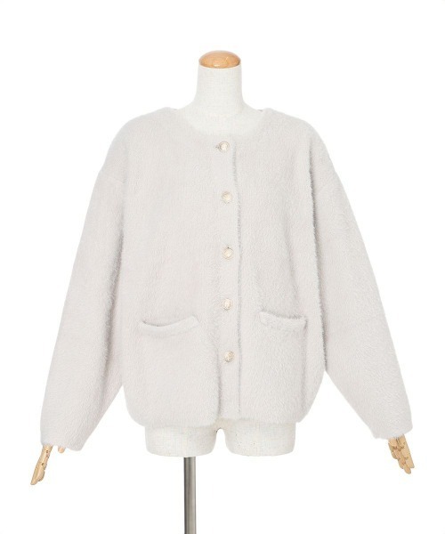 F i.n.t（フィント）の「ゴールド釦コクーンシャギーニットカーディガン（カーディガン/ボレロ・レディース・オフホワイト/ライトグレー/ミント・FREE）」の20枚目の写真