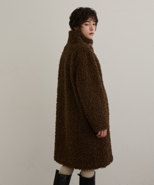 セール】レザータブ付きハイネックロングボアコート（その他アウター