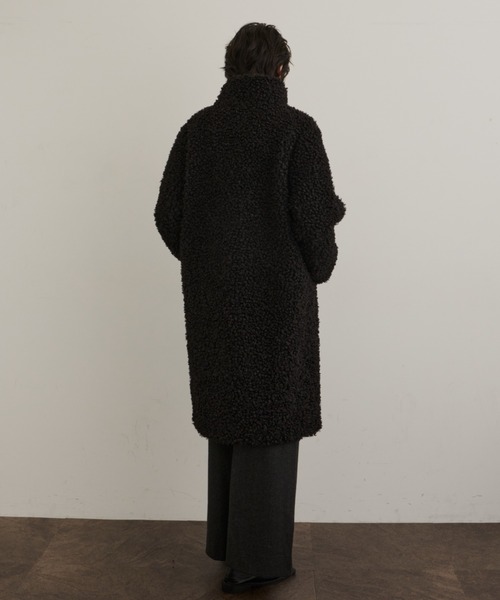 セール】レザータブ付きハイネックロングボアコート（その他アウター