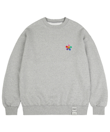 [UNISEX]レインボーフラワースマイル刺繍マンツーマン_グレー