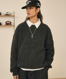 TAKEASY（テイクイージー）の「ラムスウールクルーネックオーバーニット（チャコール）（ニット/セーター）」