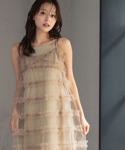 girl(ガール)の「チュールレイヤードティアードワンピース サテンワンピース セット ドレス 20代 30代 40代 体型カバー セット ロング 結婚式 ワンピース パーティードレス オケージョンドレス お呼ばれ レディース 二次会 成人式 同窓会 謝恩会(ドレス・レディース・ブラック/チャコールグレー/ベージュ・S/M/L)」の21枚目の写真