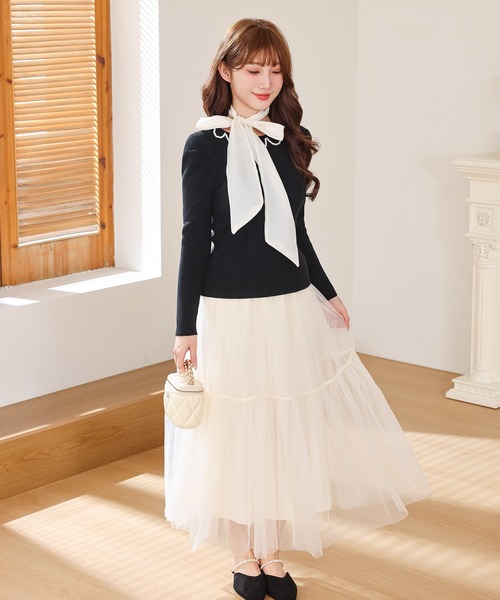 Anely(アネリー)の「チョーカー リボン パール リブ ニット トップス(ニット/セーター・レディース・ピンク/ブラック/アイボリー・FREE)」の16枚目の写真