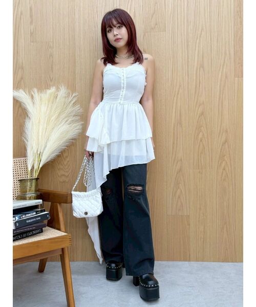 EVRIS（エヴリス）の「レースドッキングアシンメトリーミニワンピース（ワンピース・レディース・ホワイト/ブラック/その他1・SMALL/MEDIUM）」の5枚目の写真