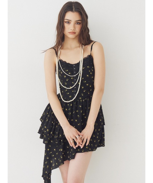 セール】レースドッキングアシンメトリーミニワンピース（ワンピース