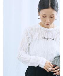 Samansa Mos2 blue | シアージャガードロゴ入りプルオーバー(Tシャツ/カットソー)