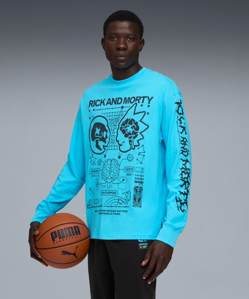 PUMA プーマ メンズ バスケットボール Hoops x リック アンド モーティー 長袖 Tシャツ