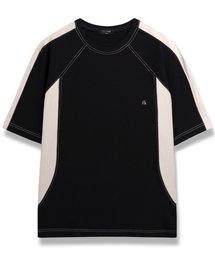 サイドパネルミックスハーフTシャツ [クリームブラック]