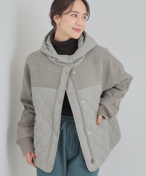 SHOO・LA・RUE(シューラルー)の「【S-LL】異素材使いが目を惹く キルトフードブルゾン(ブルゾン・レディース・グレー/アイボリー・01/02/03/04)」の2枚目の写真