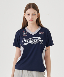 OURSAYSOUR（アワーセイアワー）の「スポーティー切り替え配色パイピング半袖Tシャツネイビー/メランジ（Tシャツ/カットソー）」