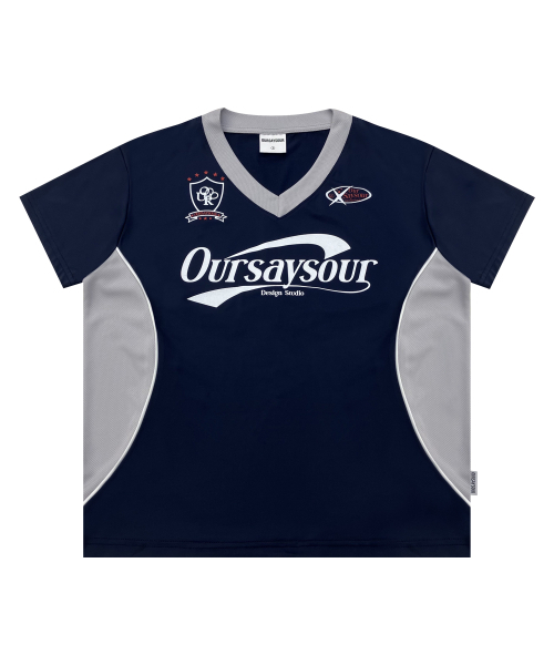 OURSAYSOUR（アワーセイアワー）の「スポーティー切り替え配色パイピング半袖Tシャツネイビー/メランジ（Tシャツ/カットソー・レディース・その他・FREE）」の2枚目の写真
