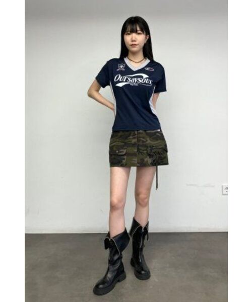 OURSAYSOUR（アワーセイアワー）の「スポーティー切り替え配色パイピング半袖Tシャツネイビー/メランジ（Tシャツ/カットソー・レディース・その他・FREE）」の5枚目の写真