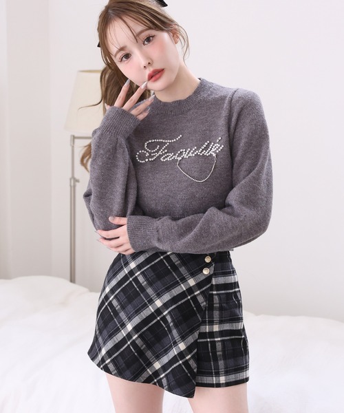 one after another NICE CLAUP(ワンアフターアナザーナイスクラップ)の「金ボタン付スタイルアップスカショーパン(スカート・レディース・アイボリー/ブラック/グレー×ホワイト/ブラック系その他・SMALL/MEDIUM)」の15枚目の写真