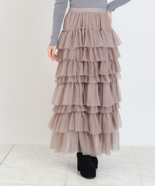 ASTORIA ODIER（アストリアオディール）の「チュールティアードロングスカート（スカート・レディース・ライトグレー/ピンク/アイボリー/ブラック・MEDIUM）」の4枚目の写真
