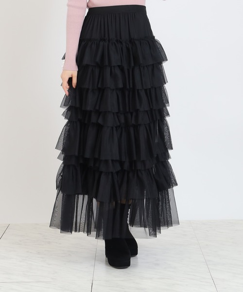 ASTORIA ODIER（アストリアオディール）の「チュールティアードロングスカート（スカート・レディース・ライトグレー/ピンク/アイボリー/ブラック・MEDIUM）」の3枚目の写真