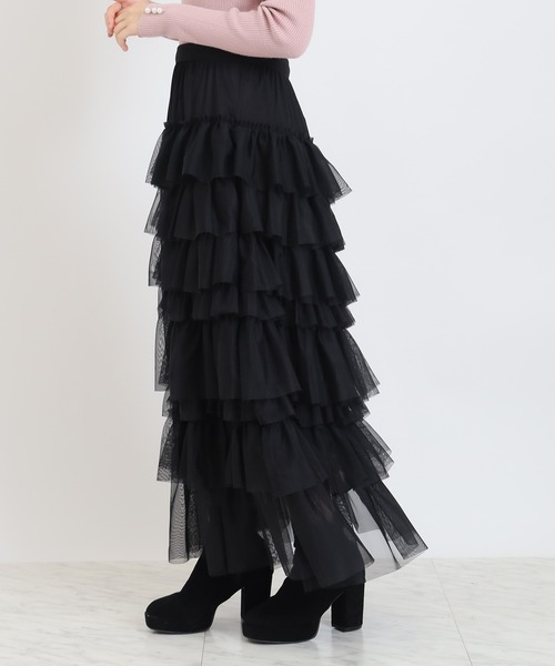 ASTORIA ODIER（アストリアオディール）の「チュールティアードロングスカート（スカート・レディース・ライトグレー/ピンク/アイボリー/ブラック・MEDIUM）」の14枚目の写真