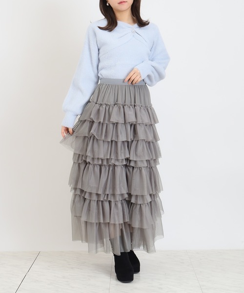 ASTORIA ODIER（アストリアオディール）の「チュールティアードロングスカート（スカート・レディース・ライトグレー/ピンク/アイボリー/ブラック・MEDIUM）」の7枚目の写真