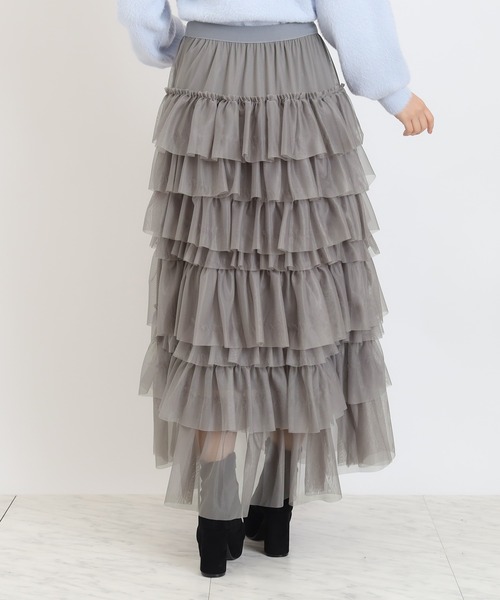 ASTORIA ODIER（アストリアオディール）の「チュールティアードロングスカート（スカート・レディース・ライトグレー/ピンク/アイボリー/ブラック・MEDIUM）」の5枚目の写真