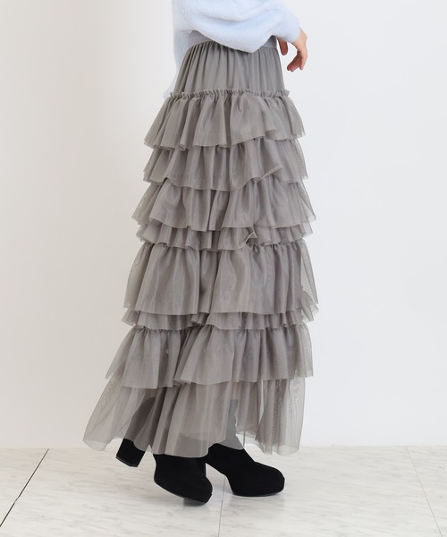 ASTORIA ODIER（アストリアオディール）の「チュールティアードロングスカート（スカート・レディース・ライトグレー/ピンク/アイボリー/ブラック・MEDIUM）」の6枚目の写真