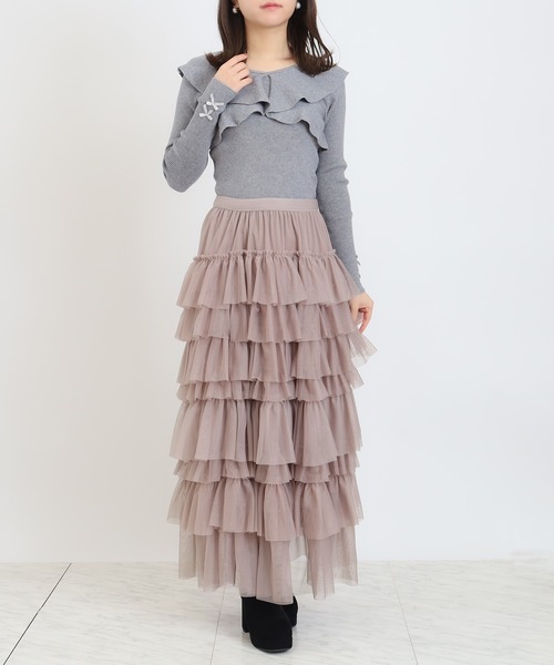 ASTORIA ODIER（アストリアオディール）の「チュールティアードロングスカート（スカート・レディース・ライトグレー/ピンク/アイボリー/ブラック・MEDIUM）」の12枚目の写真