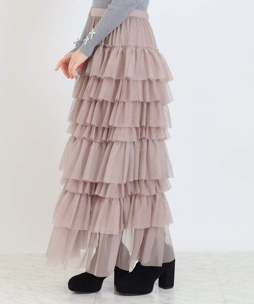 ASTORIA ODIER（アストリアオディール）の「チュールティアードロングスカート（スカート・レディース・ライトグレー/ピンク/アイボリー/ブラック・MEDIUM）」の9枚目の写真