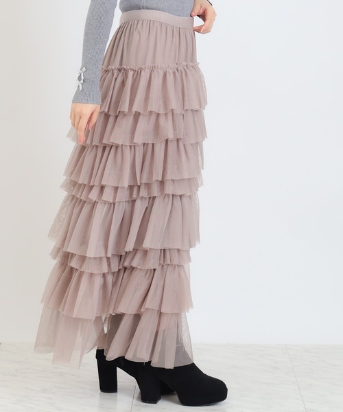 ASTORIA ODIER（アストリアオディール）の「チュールティアードロングスカート（スカート・レディース・ライトグレー/ピンク/アイボリー/ブラック・MEDIUM）」の11枚目の写真