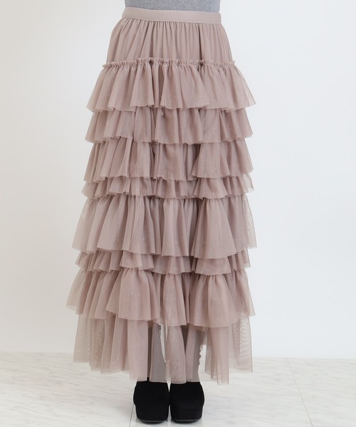 ASTORIA ODIER（アストリアオディール）の「チュールティアードロングスカート（スカート・レディース・ライトグレー/ピンク/アイボリー/ブラック・MEDIUM）」の18枚目の写真