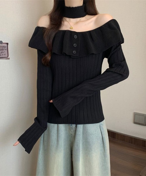 Miniministore(ミニミニストア)の「チョーカーネックニットトップスオフショル(ニット/セーター・レディース・ライトベージュ/グレー/ブラック・FREE)」の15枚目の写真