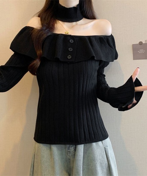 Miniministore(ミニミニストア)の「チョーカーネックニットトップスオフショル(ニット/セーター・レディース・ライトベージュ/グレー/ブラック・FREE)」の16枚目の写真