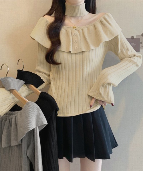Miniministore(ミニミニストア)の「チョーカーネックニットトップスオフショル(ニット/セーター・レディース・ライトベージュ/グレー/ブラック・FREE)」の11枚目の写真