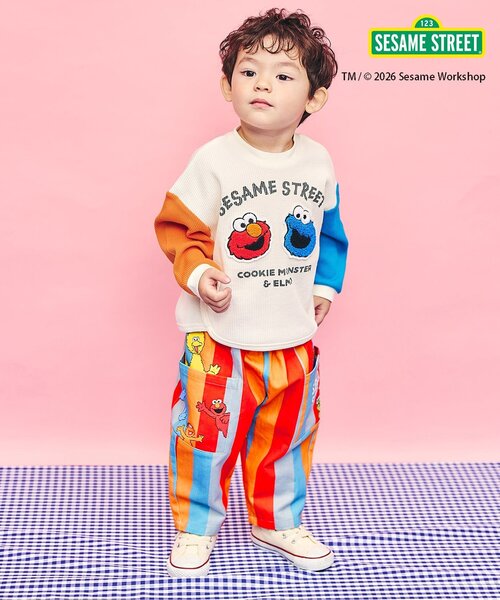 SESAME STREET(セサミストリート)の「セサミストリート ワッフルモチーフTシャツ(Tシャツ/カットソー・キッズ・ピンク/レインボー・80/90/100/110/120/130/140)」の17枚目の写真
