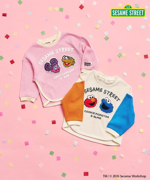 SESAME STREET(セサミストリート)の「セサミストリート ワッフルモチーフTシャツ(Tシャツ/カットソー・キッズ・ピンク/レインボー・80/90/100/110/120/130/140)」の15枚目の写真