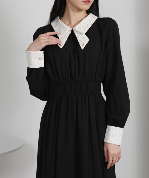 セール】レースリボン襟使い ハイウエスト ゴールドプレート ロング